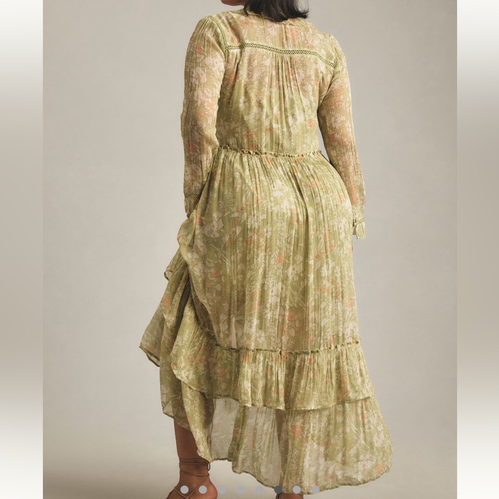 By Anthropologie Long Sleeve Sheer Hanky-Hem Midi Dress - Picture 6 of 13